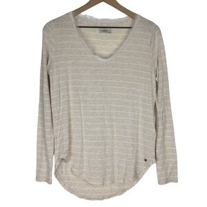 ABERCROMBIE & FITCH Long Sleeve T Shirt Top Fringe Neckline Stripe V Neck Small
